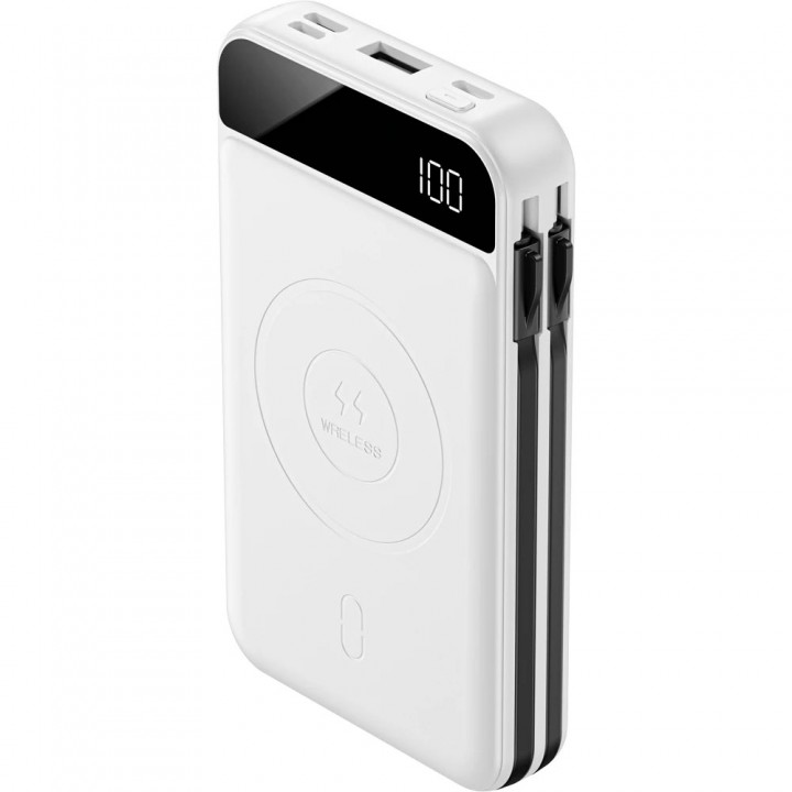 Beyaz MagSafe Uyumlu 10000 mAh LCD Ekranlı Wireless Promosyon Powerbank